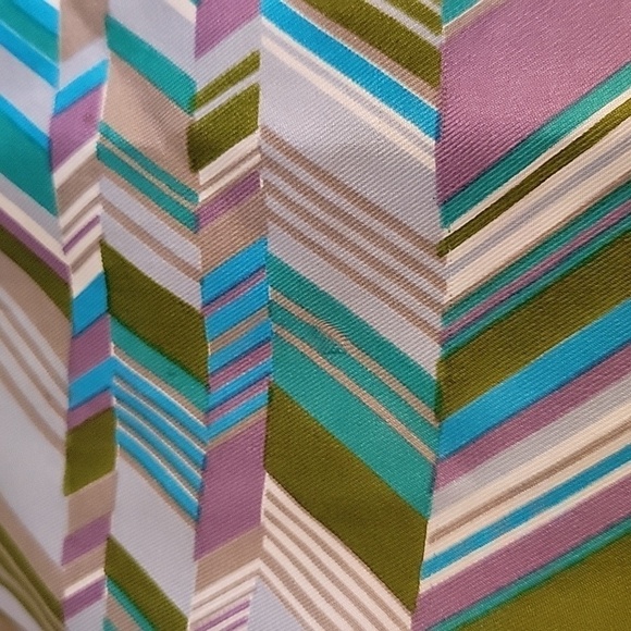 Vtg ECHO Olive Geometric Chevron Hand Rolled Silk Scarf - Picture 3 of 4